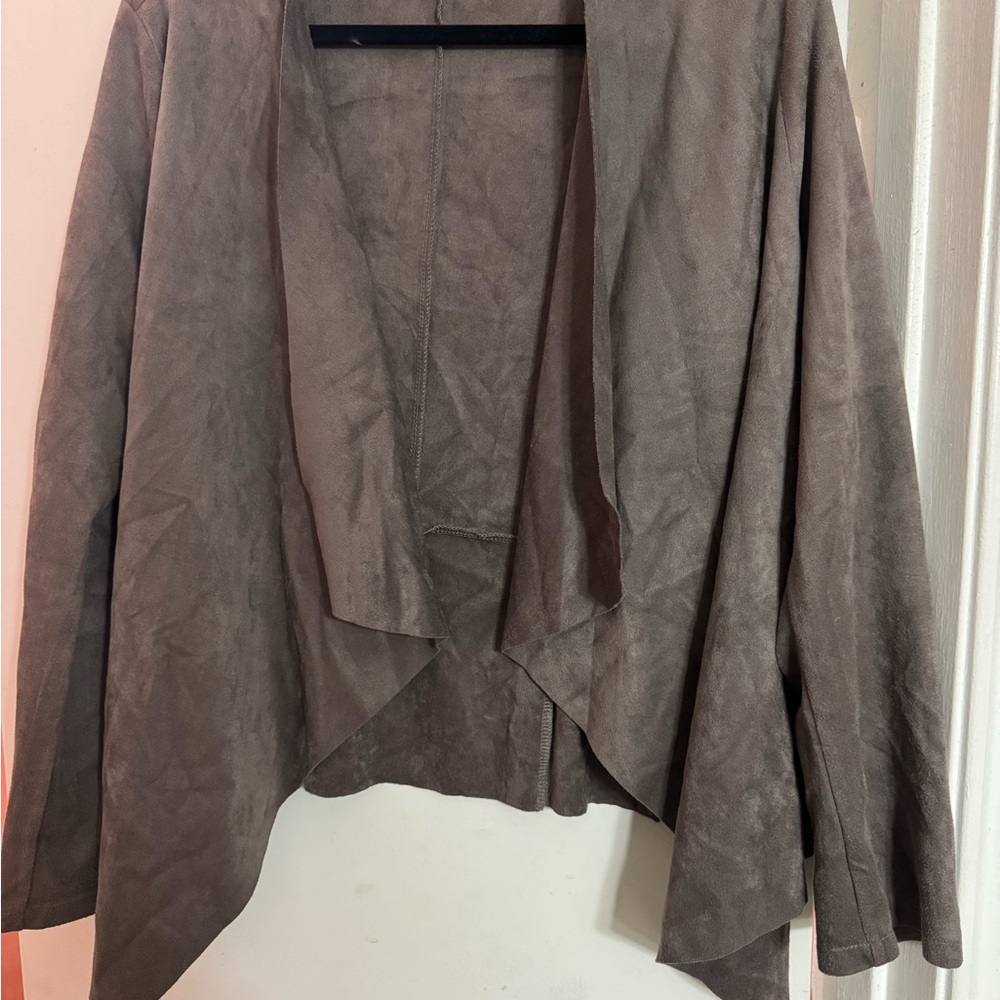 She + Sky Taupe Draped Open-Front Blazer